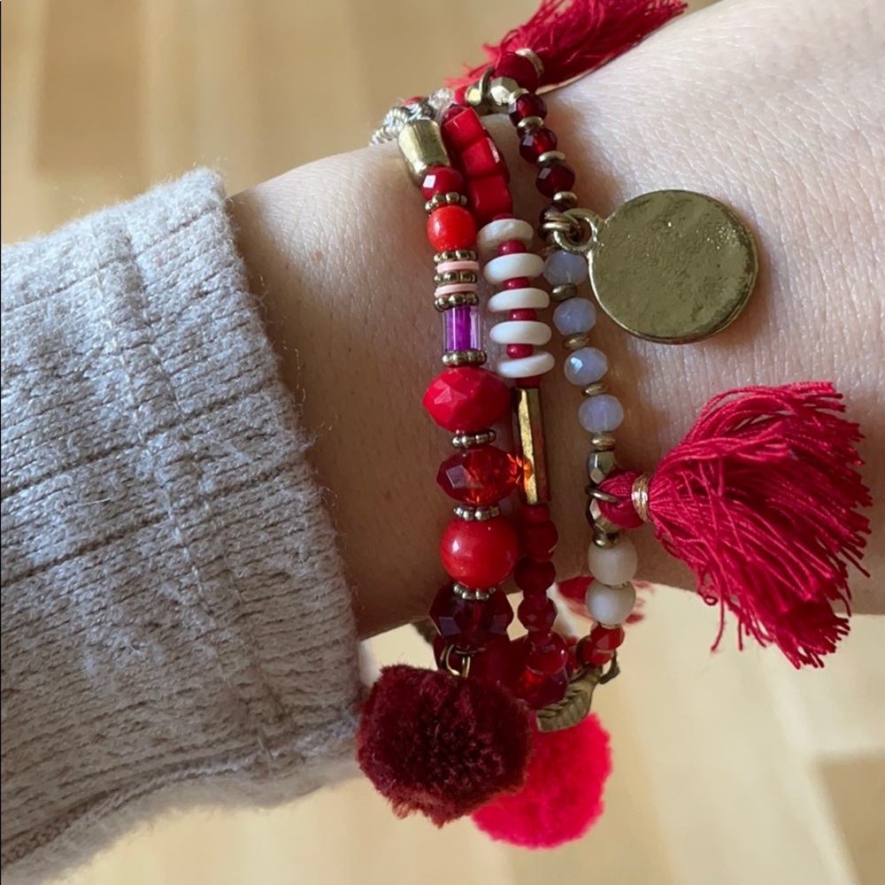 H&M Pom Pom red & gold bracelet set